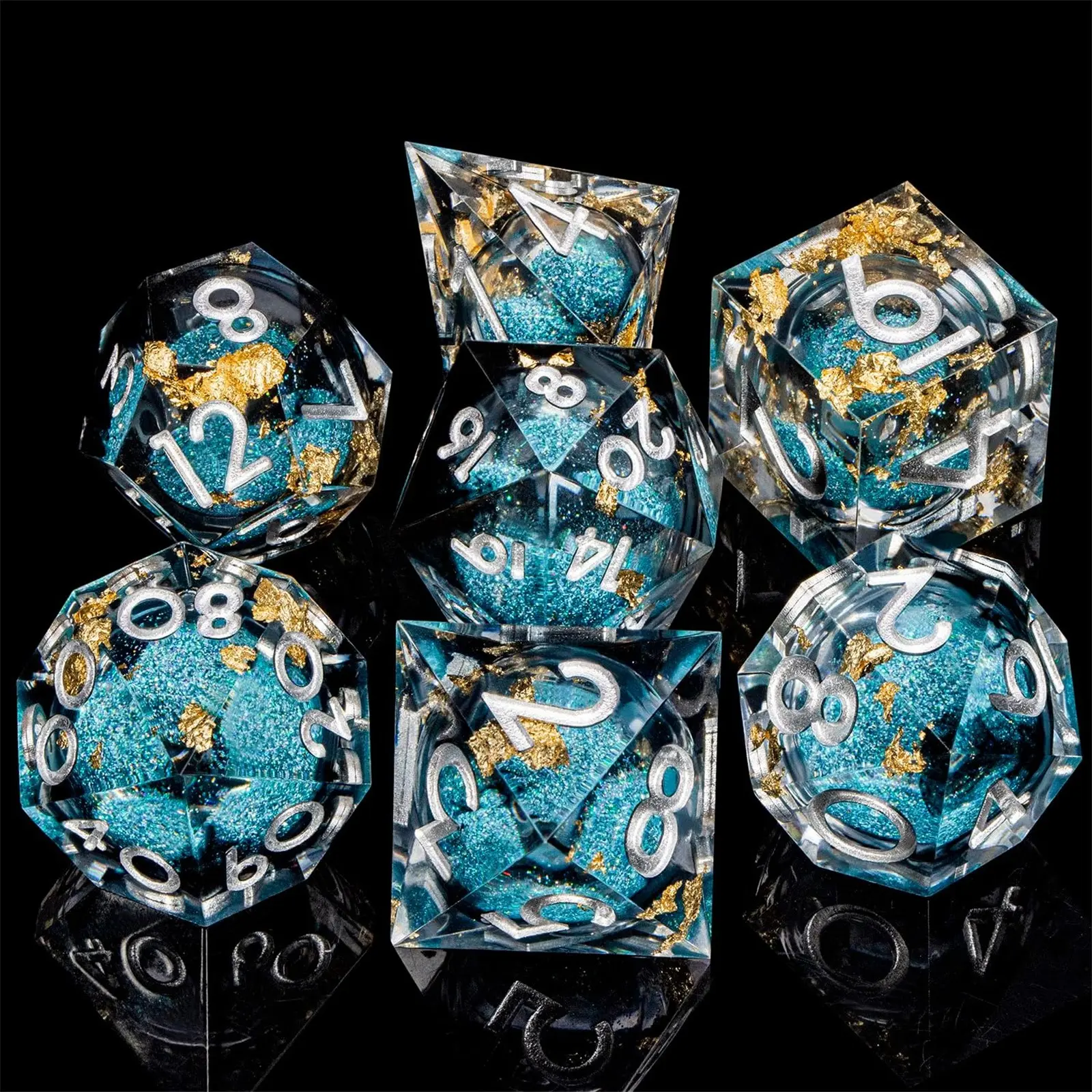 7 Piece D&d Dice Set, Liquid Core Dice, Handmade Sharp Edge Resin Dice, Perfect for Role Playing Games, Gaming Accessories