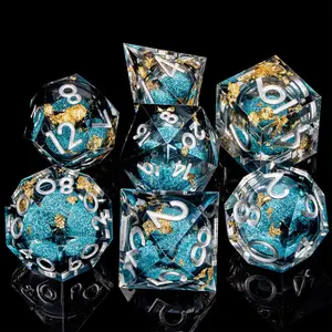 7 Piece D&d Dice Set, Liquid Core Dice, Handmade Sharp Edge Resin Dice, Perfect for Role Playing Games, Gaming Accessories