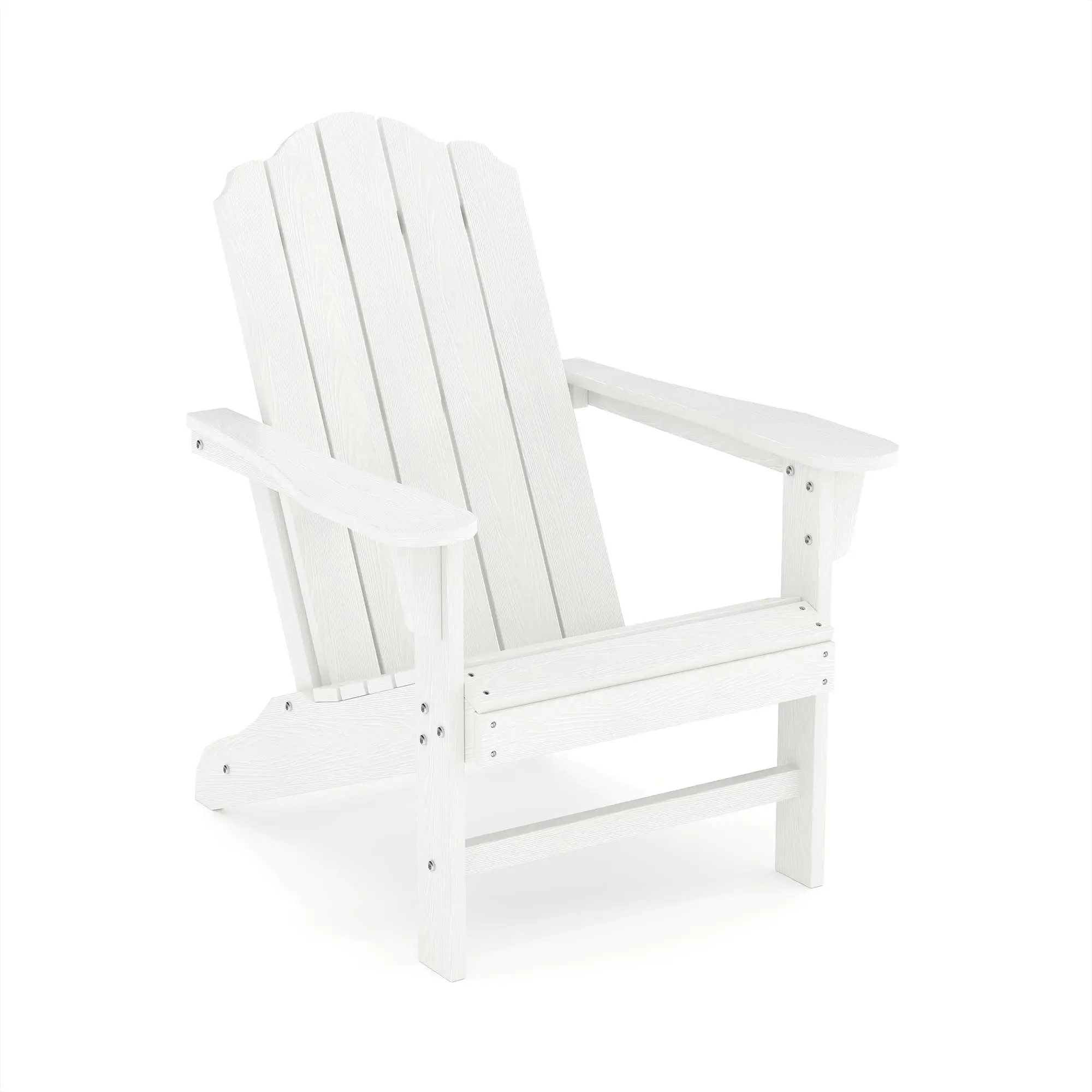 HDPE Plastic Single Seat Chair - Wood Texture Outdoor Patio Furniture, 1-Person Slatted Back Chair, UV Sun Protection, Waterproof, Stable, 29.76''W X 31.79''D X 36.17'' H, White for Backyard, Poolside Relaxation