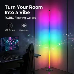 RGB Corner Floor Lamp with Music Sync, Smart LED Ambient Light with App & Remote Control for Bedroom, Gaming Room & Living Room Decor