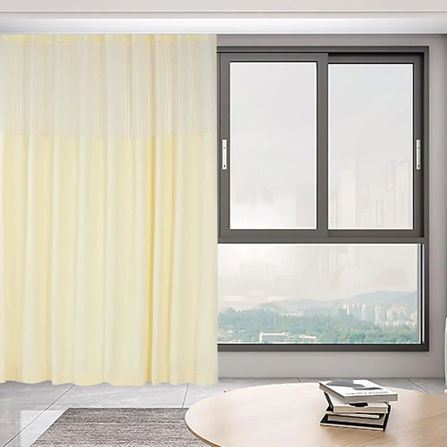 Room Divider Curtain 9 ft Wide x 8 ft Tall Partition Cubicle Curtain, Hospital Curtains Flame Retardant Medical Curtains with Mesh Top & 18 Hooks, Privacy Curtains for Room Divider, Beige