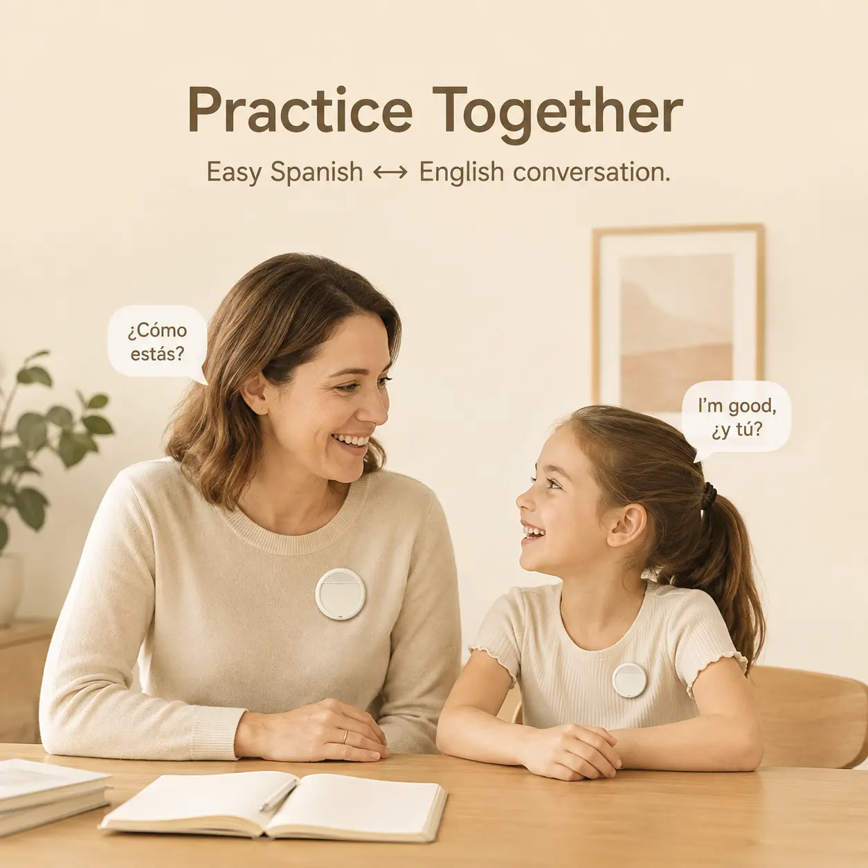 Wearable AI Translator Device, 0.5s Real-Time Two-Way Voice Translation, Supports 165 Languages, Spanish & English Practice, AI Language Tutor, Smart Vocabulary Review, Bluetooth Clip-On Hands-Free Translator for Travel, Work, Restaurants, Retail & Hotels