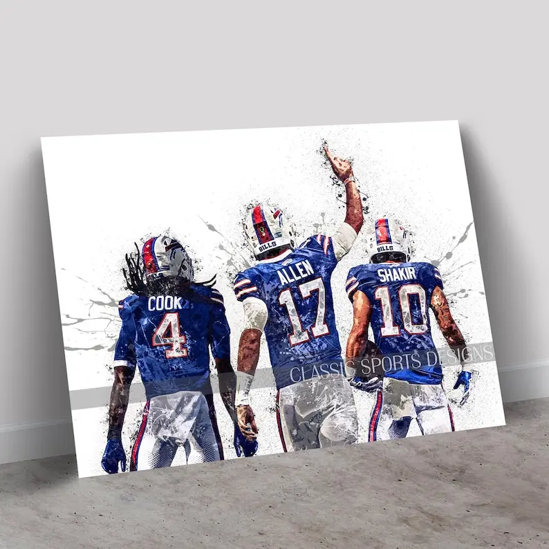 Josh Allen Poster, James Cook, Khalil Shakir, Buffalo Bills Big Three, Canvas Wrap, Wall Art Print, Kids Decor, Man Cave Gift
