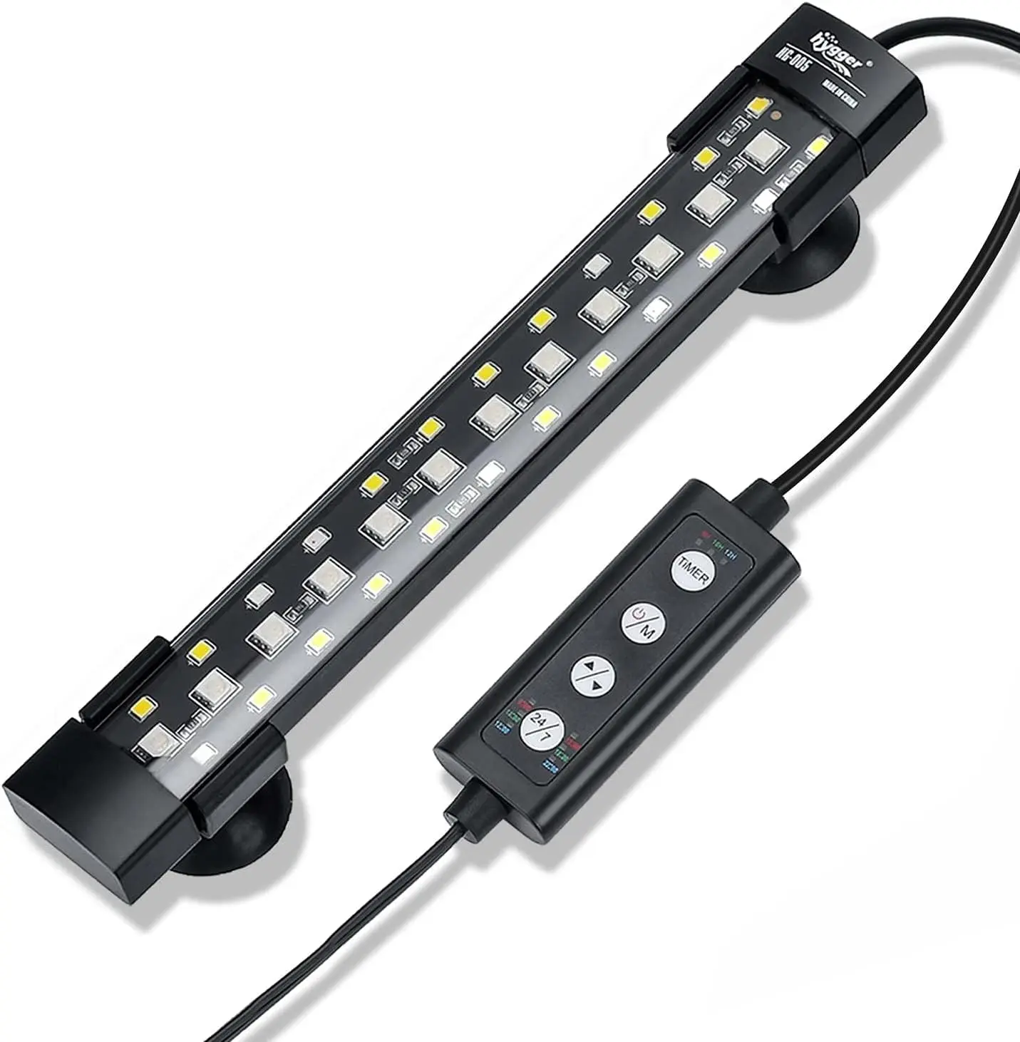 hygger 24/7 Mode Submersible Aquarium LED Light, Full Spectrum Hidden Fish Tank Light with 3 Rows Beads 7 Colors Auto On Off Sunrise-Daylight-Moonlight, Adjustable Timer Brightness