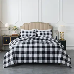 Comforter Set King, Black White Grid Comforter Bedding Set for All, Classic Gingham Pattern Print Soft Microfiber 3 Pieces Comforter with Pillowcases