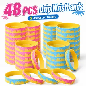 48 Pcs Baseball Drip Glitter Silicone Wristbands Set Colorful Sports Rubber Bracelets for Game Day Summer Party Favor Gift