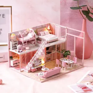 Wooden Mini House Kit, DIY Miniature House Kit with Dust Cover, Creative Home Decoration, Ideal Gift for Birthday & Holiday, Handmade Hobby Kit, Miniature Set