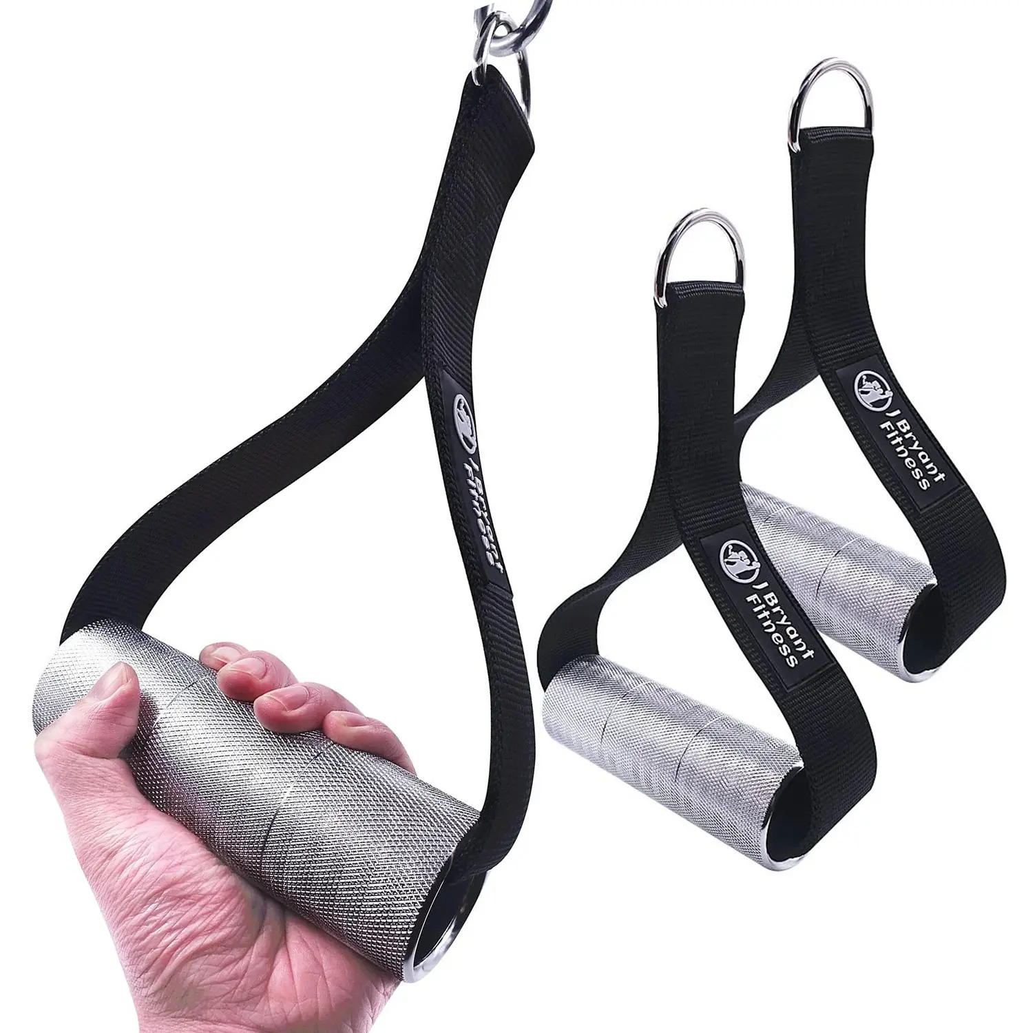 J BRYANT Gym Handles, 2-Inch Thick Grip Aluminum with Anti-Slip Knurling, Heavy Duty Cable Machine Attachments with Double Layer Webbing for Home Workout & Muscle Gain Exercise, Muscle Gain Exercise Machine Attachments, Heavy Duty Attachment