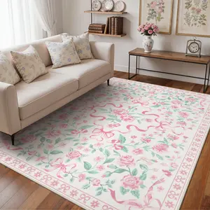 【Deals For You Days】GENIMO Area Rugs for Living Room，Soft Machine Washable Rug，Cute Floral Carpet with Non Slip Backing for Dining Room Girls Room Nursery Room and Kids Room or Playroom