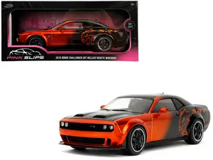 Dodge Challenger SRT Hellcat Orange Metallic & Black "Pink Slips" Series 1/18 Diecast Model Car by Jada