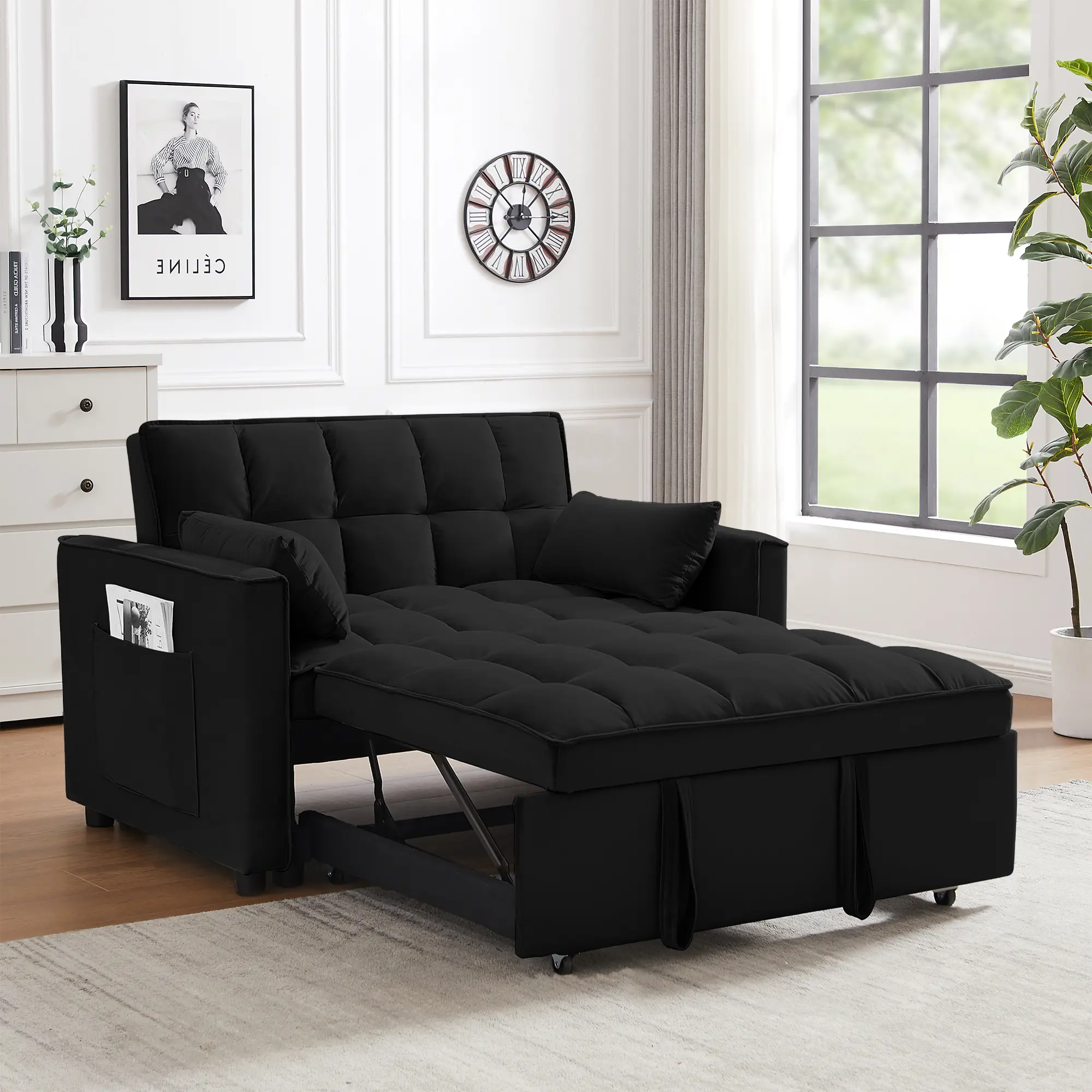 【SummerVibes】SZLIZCCC 55 inch 3 in 1 Convertible Sleeper Sofa Bed ，Futon Couches for Living Room with Side Pocket,Adjustable Backrest,Pull Out Couch,Loveseat ,Sectional Daybed for Lazy day