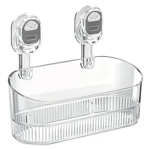 New No-Drill Bathroom Suction Storage Box, Large Capacity Strong Load-Bearing Suction Shelf, Drain Hole, Detachable Shower Rack, Wall-Mounted Kitchen Organizer