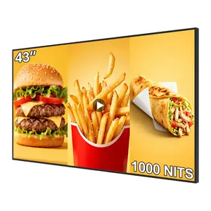 43Inch Wall Mount Digital Signage, 1000nits High Brightness Slim Frameless Advertising Display, Commerical Display LCD Monitor with CMS/U-Disk Plug&Play, Split Screen, 7/24 Timer switch