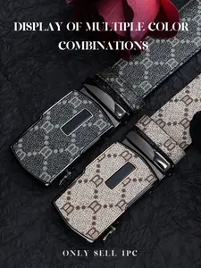 Hot New Automatic Buckle Casual Business Belt, Trendy Personalized Letter Pattern Men's Leather Belt, Youth Suit Pants Accessory, Suitable for Any Occasion