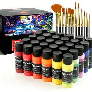 Acrylic Paint Set, 24 Pack(2 oz/Bottle) with 12 Art Brushes, Art Supplies for Painting Canvas, Wood, Ceramic & Fabric, Rich Pigments Lasting Quality for Beginners, Students & Professional Artist