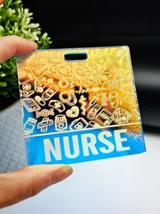Healthcare Doodles Iridescent Badge Buddy - Nurse Badge - Laser Engraved 1/8 inch iridescent acrylic - Customize with your own title