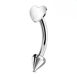 Oufer 16G Implant Grade Titanium Flat Heart & Spike Eyebrow Rook Ring Vertical Labret