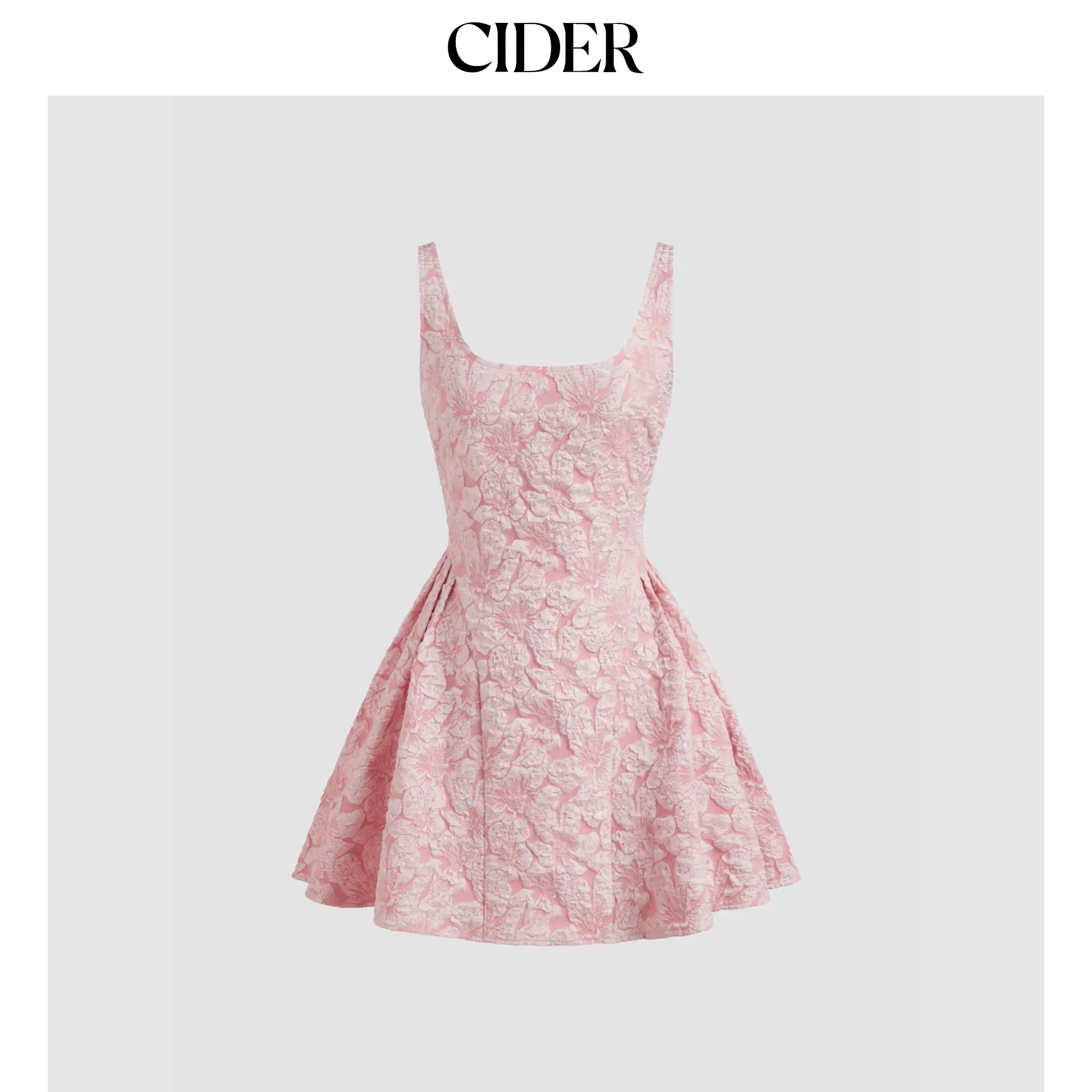 Cider [2 colors, size 0-26] Jacquard Square Neck Floral Zipper Mini Dress