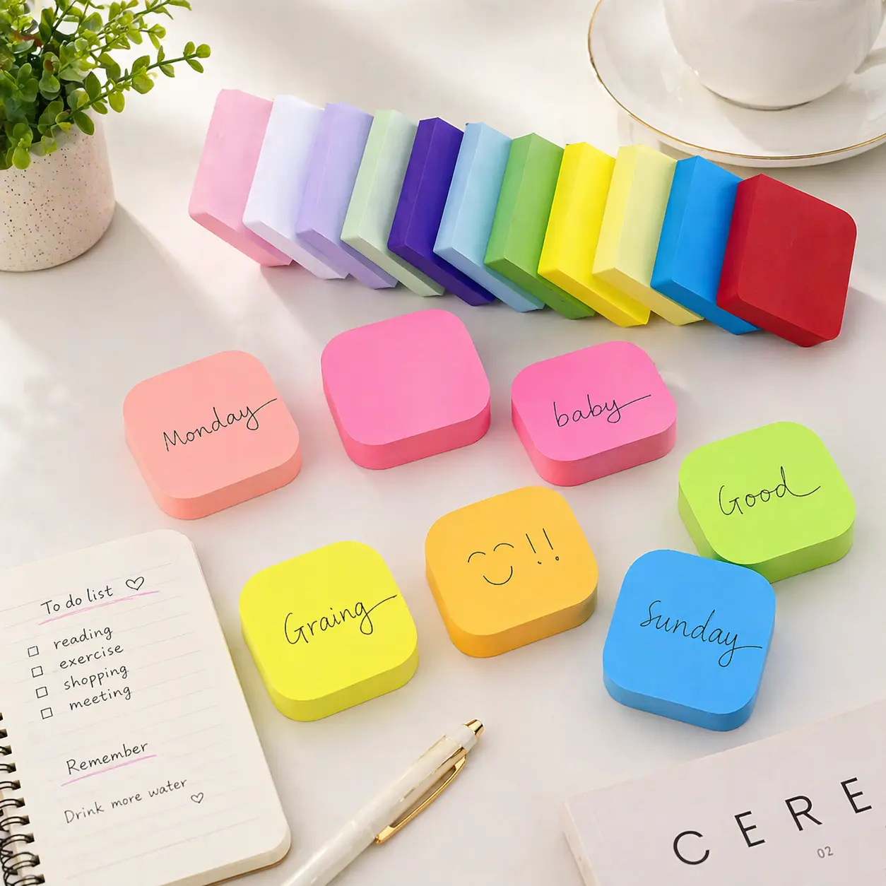 12-Pack Assorted Color Mini Sticky Notes Set (1200 Sheets), Unisex Self-Adhesive Memo Pads for Office Supplies, Study, Journaling