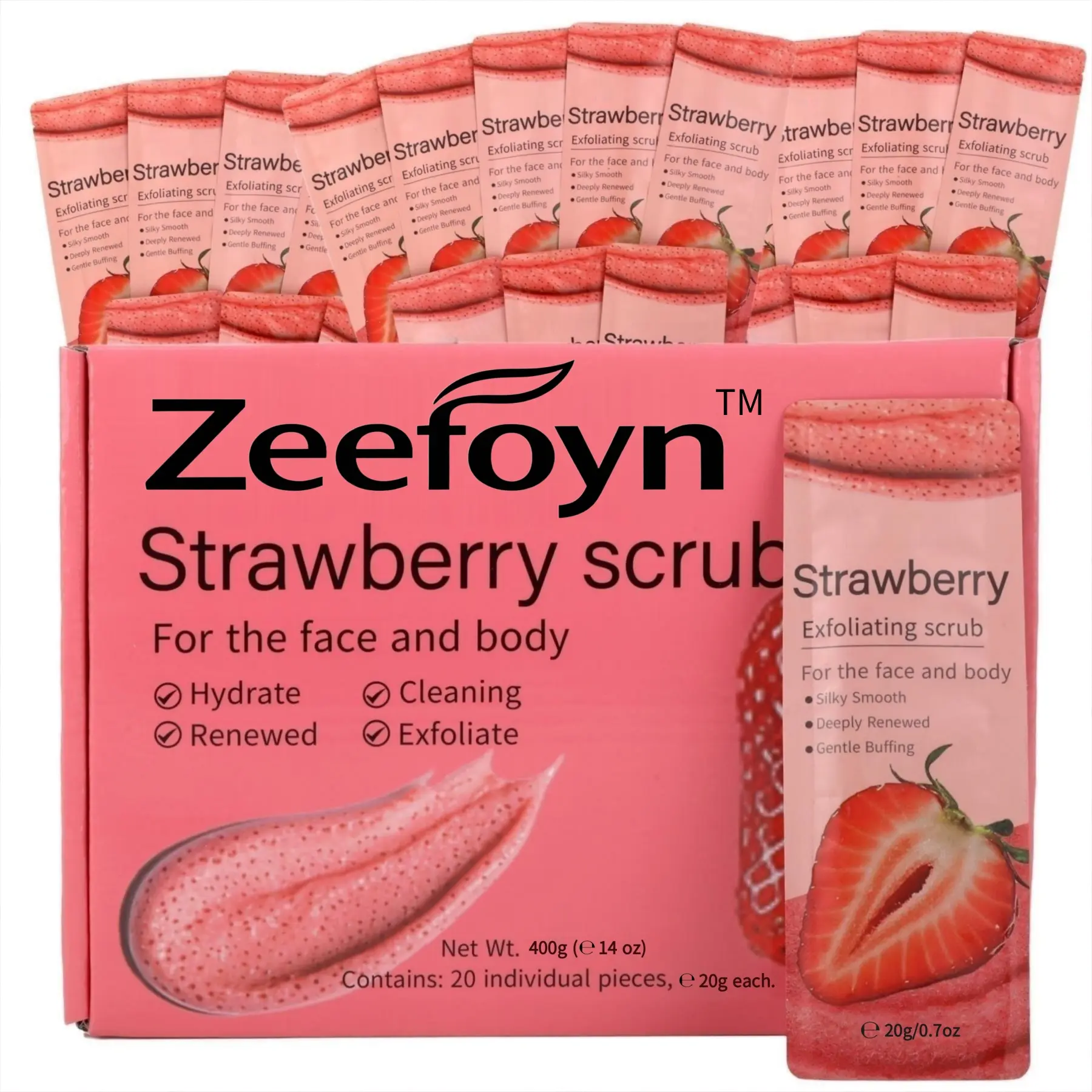 Strawberry Body Scrub Gift Set – 20g Each, 20 Individually Wrapped Packs – Travel Size Exfoliating Sugar Scrub Bulk Set with Fruity Strawberry Scent