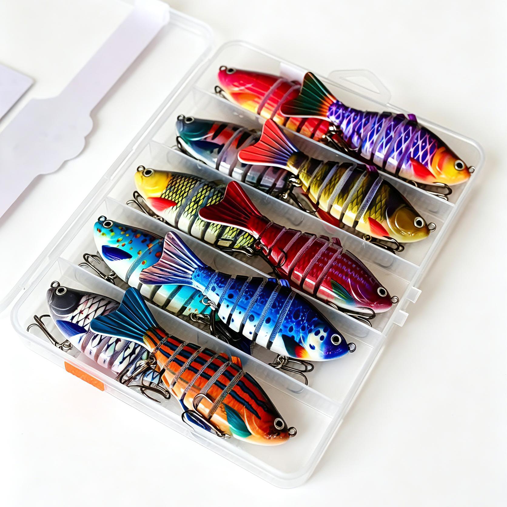 Multi-joint swimming fish lures, suitable for both freshwater and saltwater, are ideal for catching bass and pike. Outdoor fishing gear. A set of bionic swimming posture fish lures. Made of plastic fish lures and metal-reinforced hook handles.