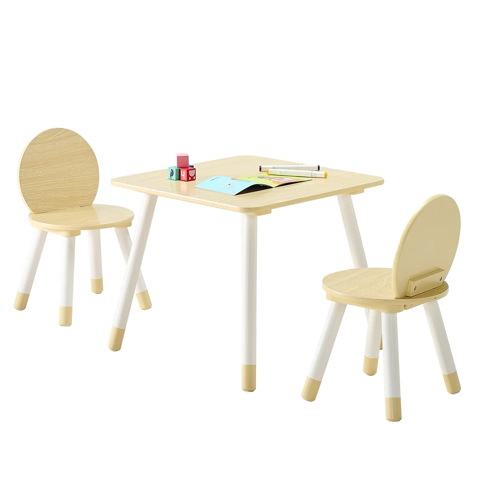 【SummerFinds】VEVOR Kids Table and 2 Chairs Set, Toddler Table and Chair Set with Rounded Edge Design & Graffiti Desktop, Wooden Desk for Art, Craft, Reading, Learning, Drawing, Classroom/Daycare/Home, Burlywood, Sturdy, Kids Table And Chair Set