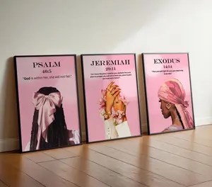 Set of 3 Pink Scripture Print for Black Girl, Bible Verse Wall Art, Girl Room Decor,Modern Christian Wall Print, Pink Art