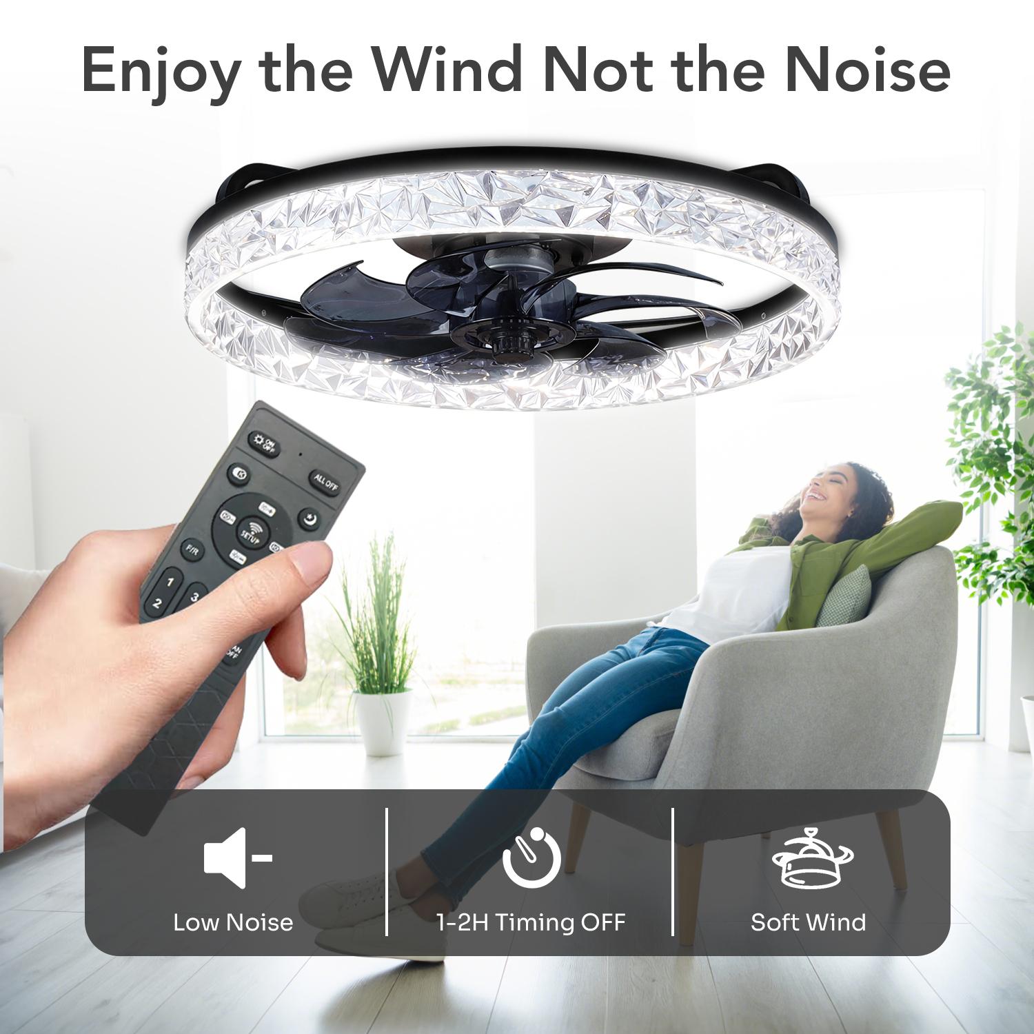 GALENTAL Cristais Multifunctional Ceiling Fan with Light, Remote Control/APP, 6 Wind Speeds, Timing Function, Reversible DC Motor, Adjustable Brightness & 3 Color Temperatures, Low Noise for Living Room, Bedroom, Study, Summervibes