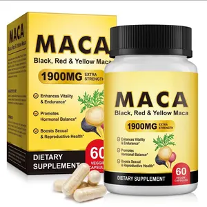 Organic Maca Root Black, Red, Yellow 1900 MG per Serving - 60 Vegan Capsules Peruvian Maca Root Gelatinized 100% Pure Non-GMO Supports Reproductive Health Natural Energizer