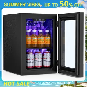 Antarctic Star 0.6Cu. Ft. Freestanding Wine Cellar,  mini  fridge,4-Bottle Red Wine with 6-Can Beer Refrigerator, Quiet Compressor, LED Light and Display, 40-61 ℉, Black