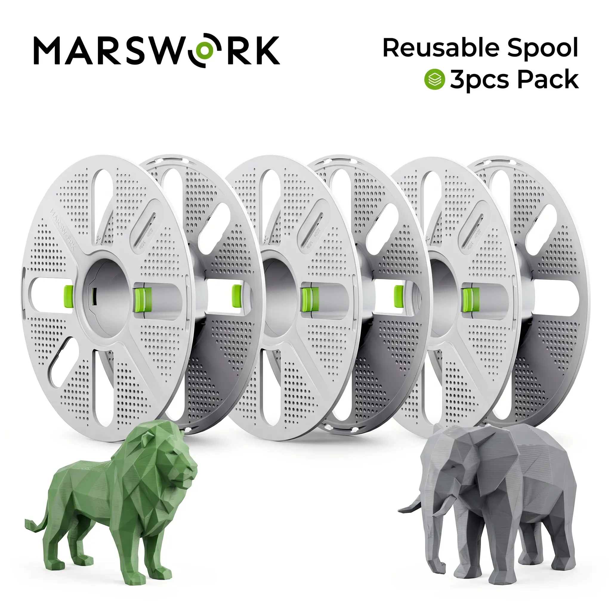 3pcs Pack MarsWork Quick-Swap Reusable Spool for Refill Filament, 2-Finger Press Design, Easy to Use for 3D Printing Refill Filament
