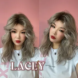 JBEXTENSION 18 Inches Curly Mix Grey Wig with Dark Root Women Fashion Full Machine Wig LACEY【PLUS PERMATEASE】