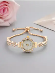Stylish Women's Quartz Jewelry Bracelet Watch with Round Crystal Dial, Alloy Strap, Perfect Gift for Students, Casual Daily Wear