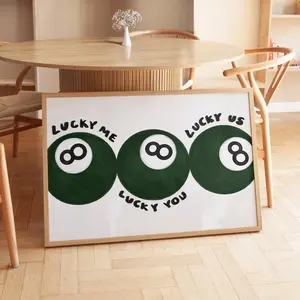 Lucky You 8 Ball Poster Green Preppy Wall Art Trendy Aesthetic Room Decor