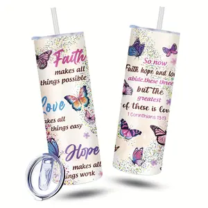 1pc 20oz Butterfly Insulated Water Cup with Inspirational Quotes - Vibrant Butterfly & Confetti Design, Dishwasher Safe, Perfect for Office, Home, Travel - Ideal Gift for Birthdays, Halloween, Teachers, Friends & Family, Butterfly Gifts, Office Hydration