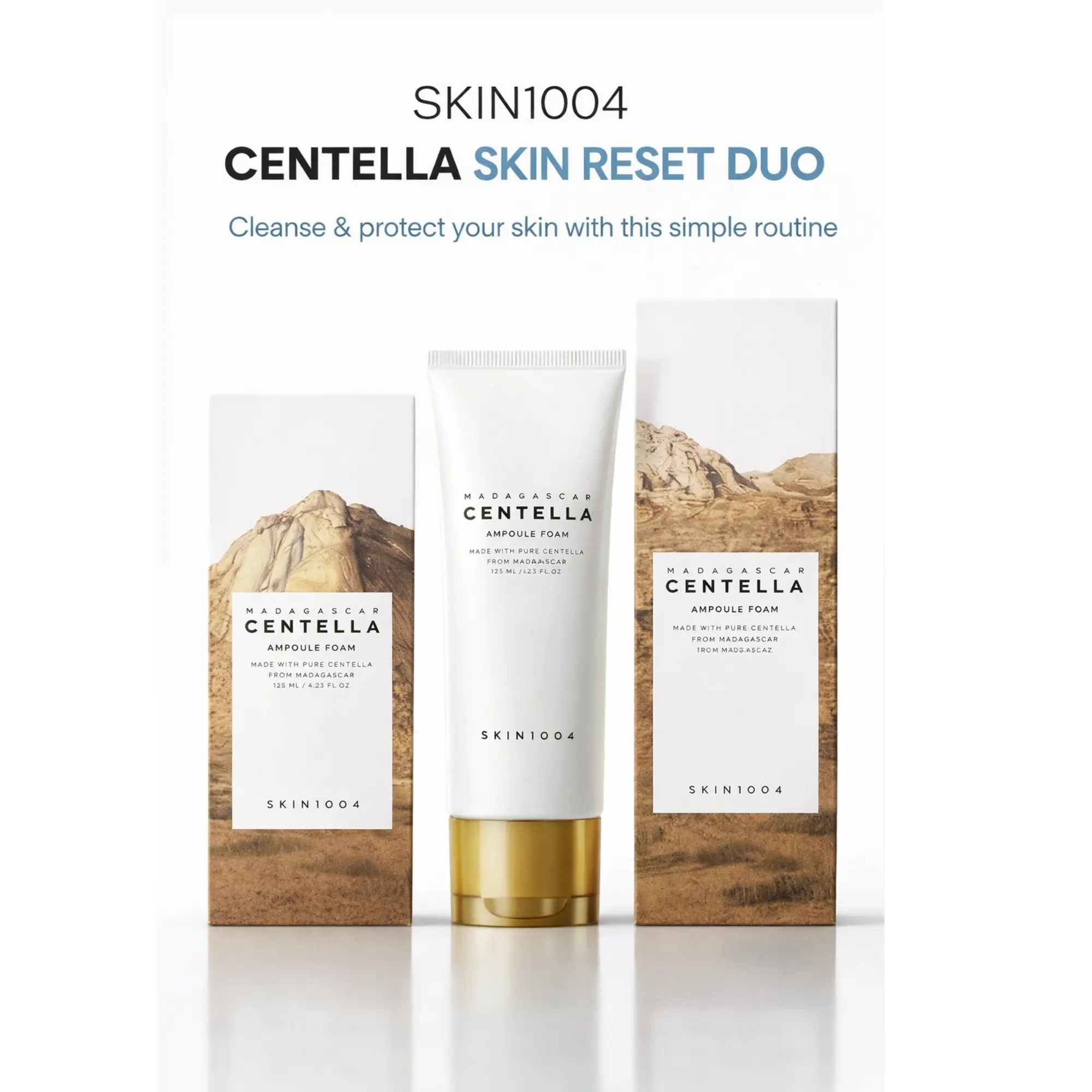 SKIN1004 Centella Skin Reset Duo – Ampoule Foam Cleanser + Air-Fit Sunscreen SPF 30 | Gentle Cleanse + Daily Protection | Sensitive Skin Routine Recovery Duo Set Skin Care Kit, Calming Routine Set Moisturizing Set Deep Cleansing