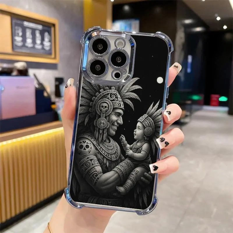 Aztec Warrior's Embrace/Black & White Tribal Design with Clear Edge four corner Phone Cases For iphone 17 16 15 14 13 12 11 PRO PLUS MAX Electroplating luxury transparent four corner anti drop and Full Protection Accessory Shell Cover 169-07
