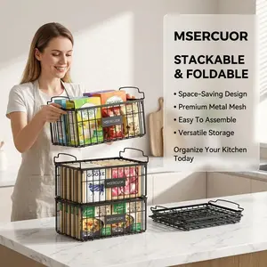 Msercuor Upgraded Freezer Organizer Bins (4 Pack) - Upgraded Stackable Metal Baskets for 5-7 Cu Ft Chest Freezers - Rust Proof Space-Saving Design for Frozen Food