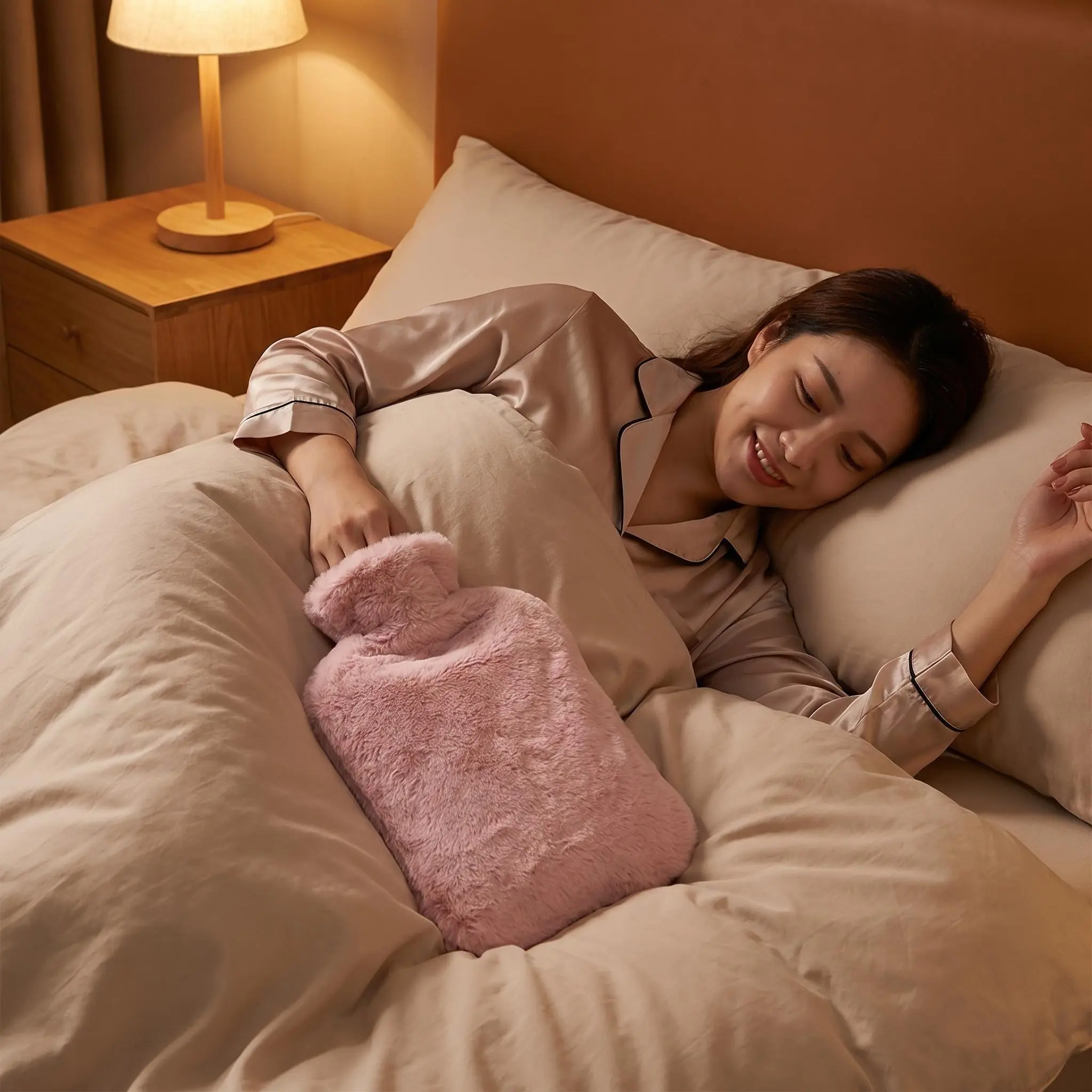 2L  hot water bottle with cover, 2-liter hot water flask, used for keeping warm in bed, hand and foot warmer, for hot compresses to relieve menstrual cramps and pain