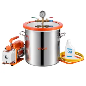 【fathersdaygift】VEVOR 5 Gallon Vacuum Chamber with Pump3.5 CFMSingle Stage Vacuum PumpStainless Steel Degassing Chamber Kit with Tempered Glass Lid5 ft Hosefor Stabilizing Wood Degassing Silicone Resin