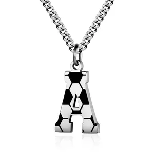 Sports Necklace Stainless Steel 26 Letter Cuban Chain Men's Gift Football Letter Pendant Necklace