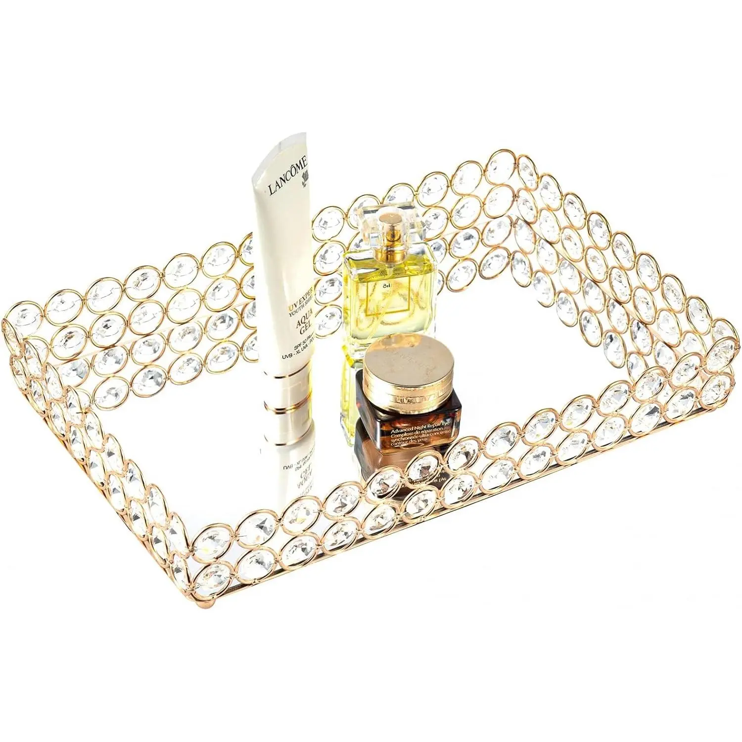 Mirrored  Vanity Makeup Tray Ornate  Trinket Organizer  Perfume Bottle Decorative Tray  Deco Dresser  Care Storage (Rectangle 12" x 8")