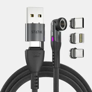 360 Pro Cable | 5-in-1 Universal Magnetic Charging Cable | 100W Fast Charge & 480Mbps Data Transfer | 360° Rotating Head | Braided Nylon USB-C