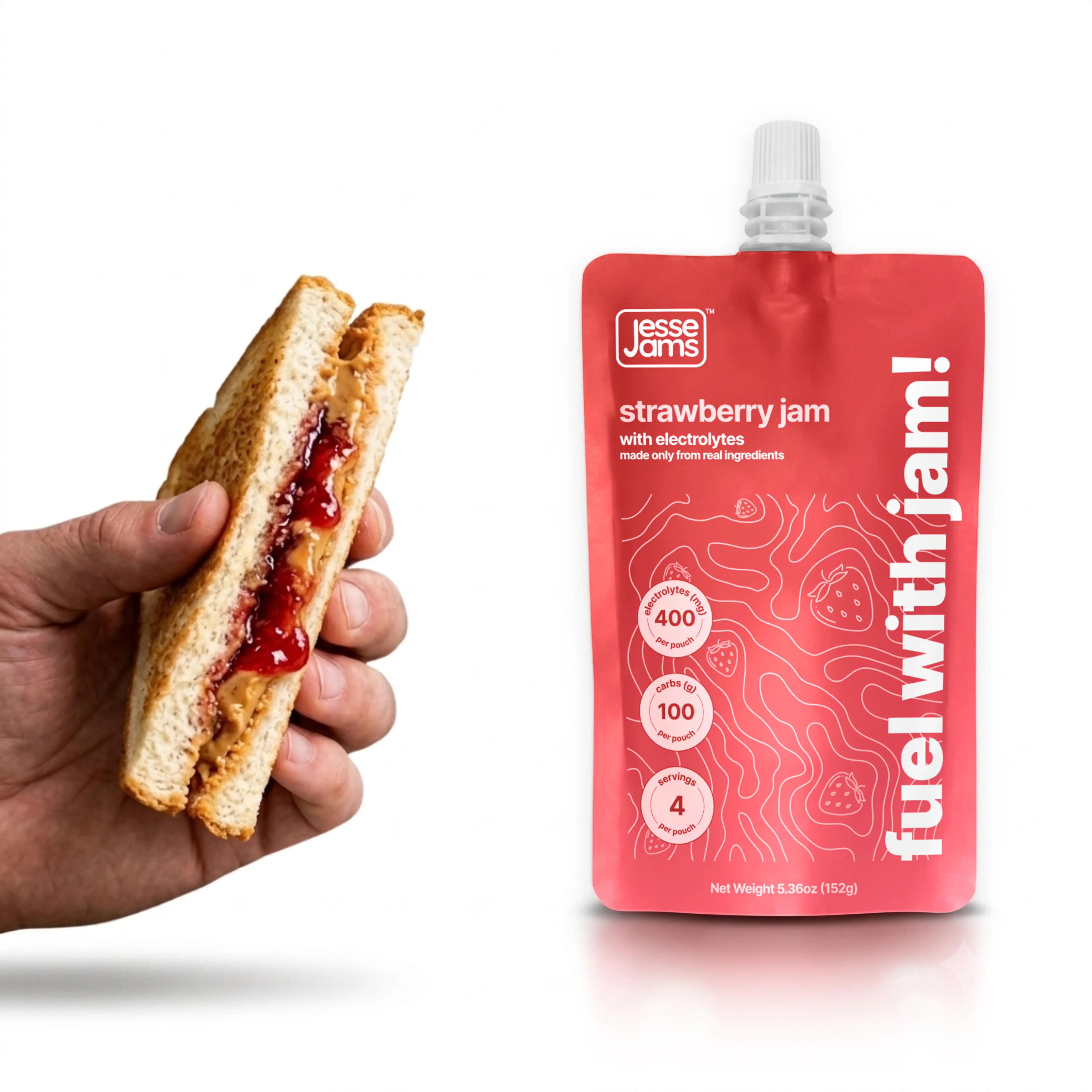 Jesse Jams Strawberry Jam with Electrolytes, All-Natural, for Hiking, Picnics, & Backpacking