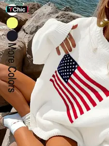 Women's Graphic Print Drop Shoulder Long Sleeve Knitting Sweater, Fashion Casual Round Neck Jumper Fit for Spring & Fall, Women's Knitwear for Daily Wear, Womenswear, Knit Sweaters
