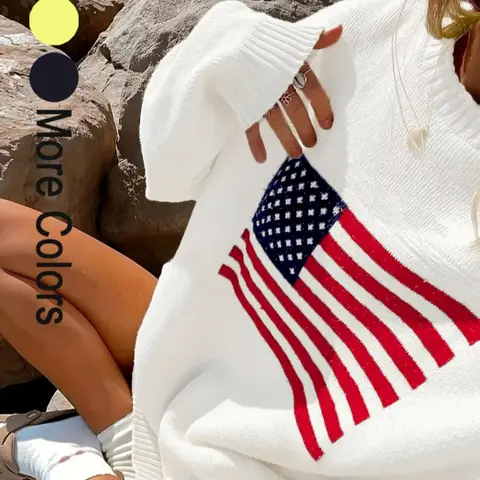 Women's Graphic Print Drop Shoulder Long Sleeve Knitting Sweater, Fashion Casual Round Neck Jumper Fit for Spring & Fall, Women's Knitwear for Daily Wear, Womenswear, Knit Sweaters