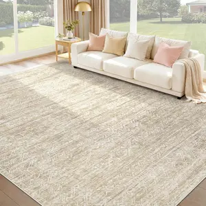 Washable Rug 8x10 Area Rugs: Modern Geometric Rugs for Living Room Non Slip Soft Low Pile Moroccan Indoor Carpet for Bedroom  Dining Room  Office (Beige, 8'x10')