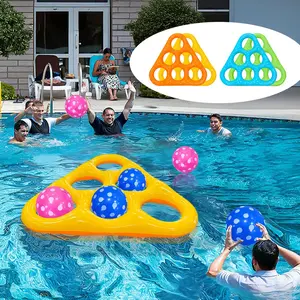Inflatable Beach Pool Toss Game Set with Triangle Target, Includes 6 Colorful Balls, Ideal for Pool, Beach, Outdoor Fun & Parties, Water Games, Swimming Pool Ball
