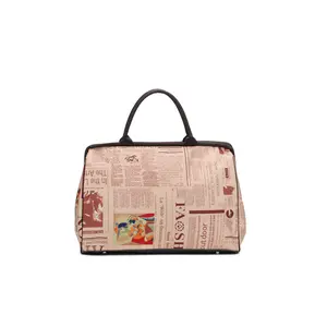 Vintage newspaper printed canvas tote bag, artistic commuting large capacity handbag, men's and women's new versatile commuting bag, comfortable double handle design, fashionable travel bag