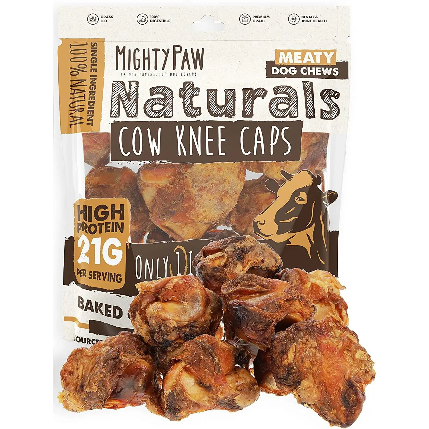 Mighty Paw Naturals Cow Kneecap Chews for Dogs - 8 Pack